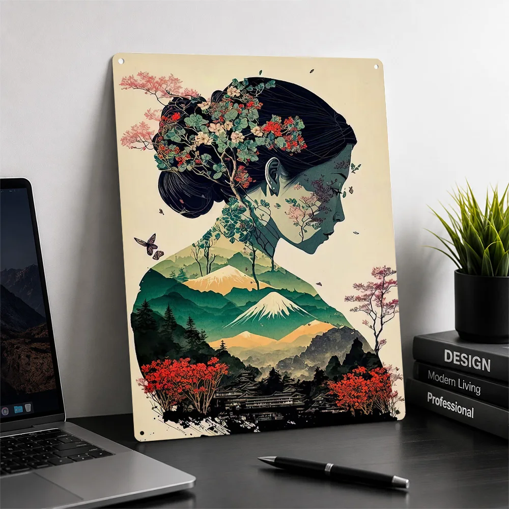 Geisha Japanese Metal Poster Perfect Gift for Fans Lovers Customized Wall Art Metal Sign for Decoration Garage Office Decor Room