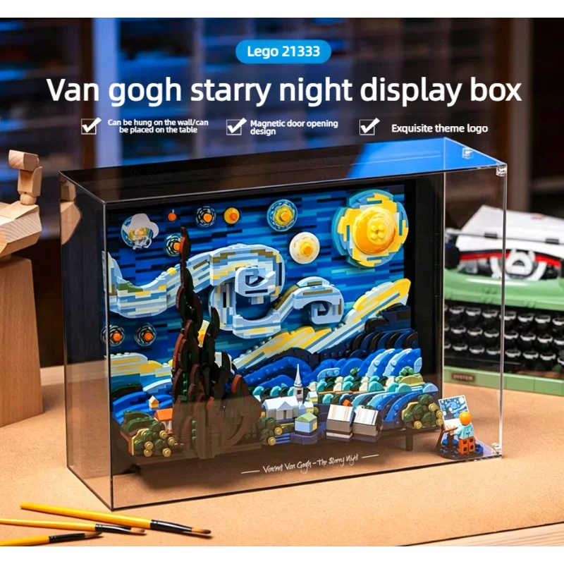 Acrylic display case applicable to the lego 21333 Van Gogh's Starry Night Display Box, Transparent Dust-Proof Wall Hanging Frame