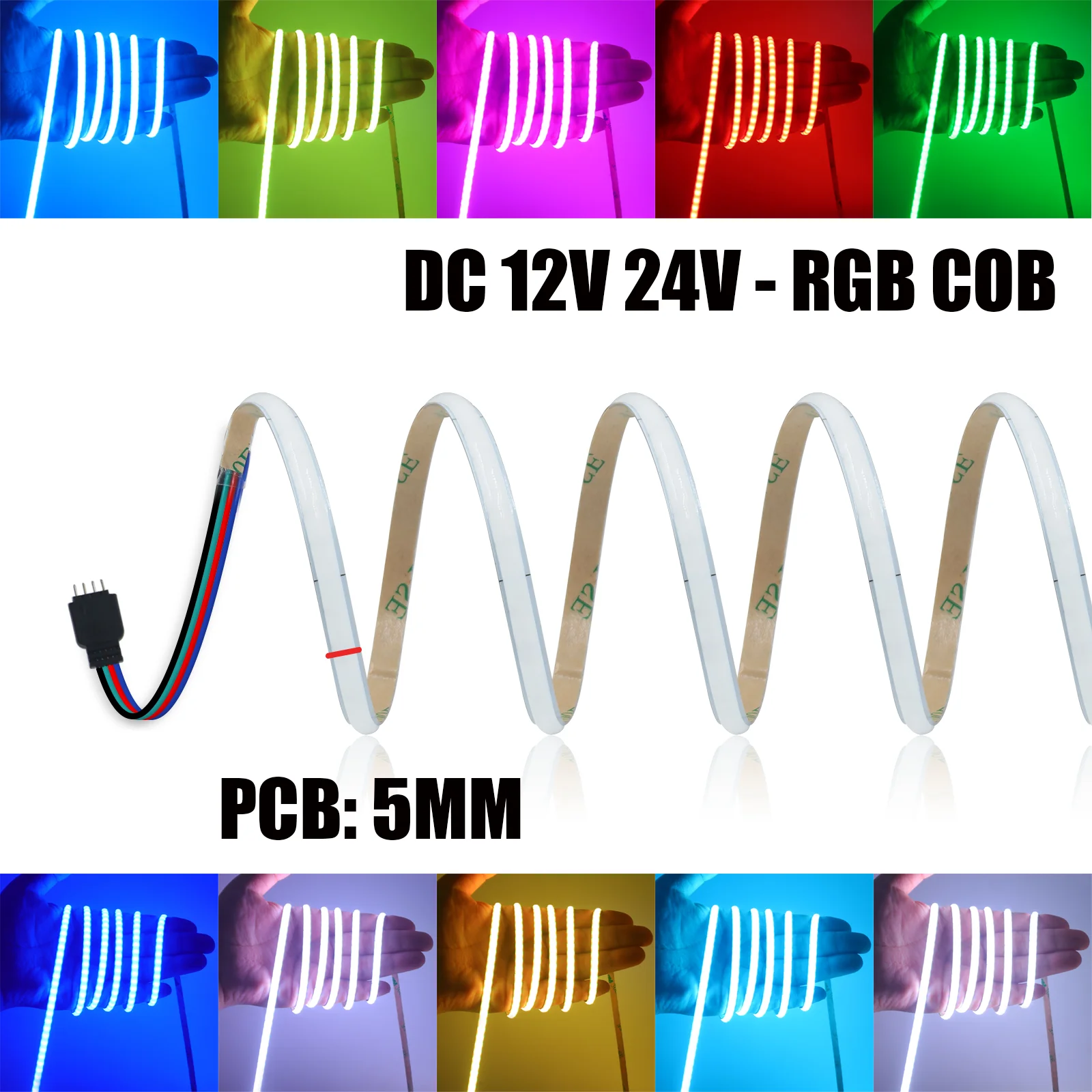 

Светодиодная лента RGB COB DC 12 В 24 В, ширина печатной платы 5 мм, подсветка телевизора, украшение комнаты, IP20, не водонепроницаемая, гибкая лента, светодиодная лента, диодная лампа