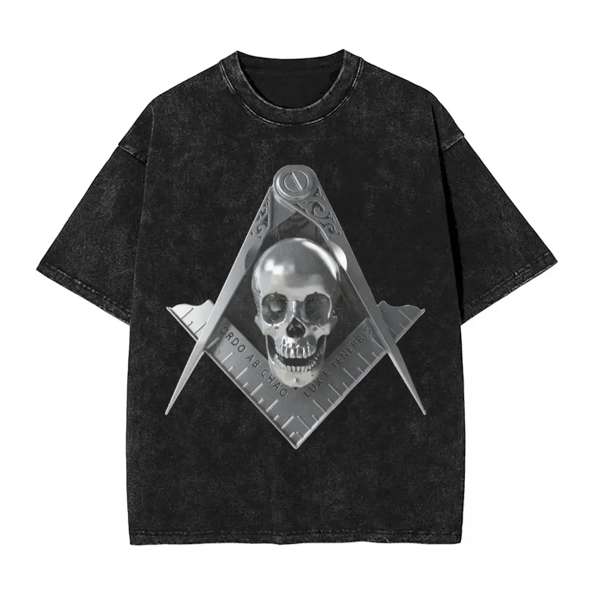 Washed T Shirts Freemason Compass Skull Widows Son Masonic Hip Hop Vintage T-Shirt Harajuku Streetwear Tops Tees Men Women