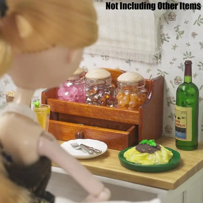 CORB Scaffale per spezie in legno in 1/12 Accessorio per case delle bambole Espositore da cucina vintage Modello in Facile