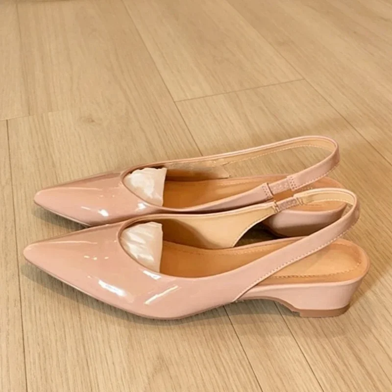Women's Pointed Toe Patent Leather Slingback Low Wedge Heel Pumps Elegant Office Work Casual Daily Comfortable Footwear Drop