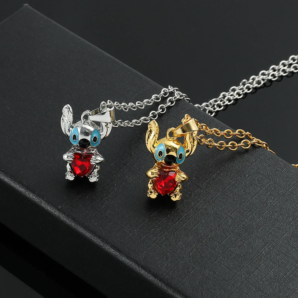 Disney Stitch Necklace Creative Personality Men and Women Lovely Stitch Figure Love Zircon Pendant Necklace Party Gifts