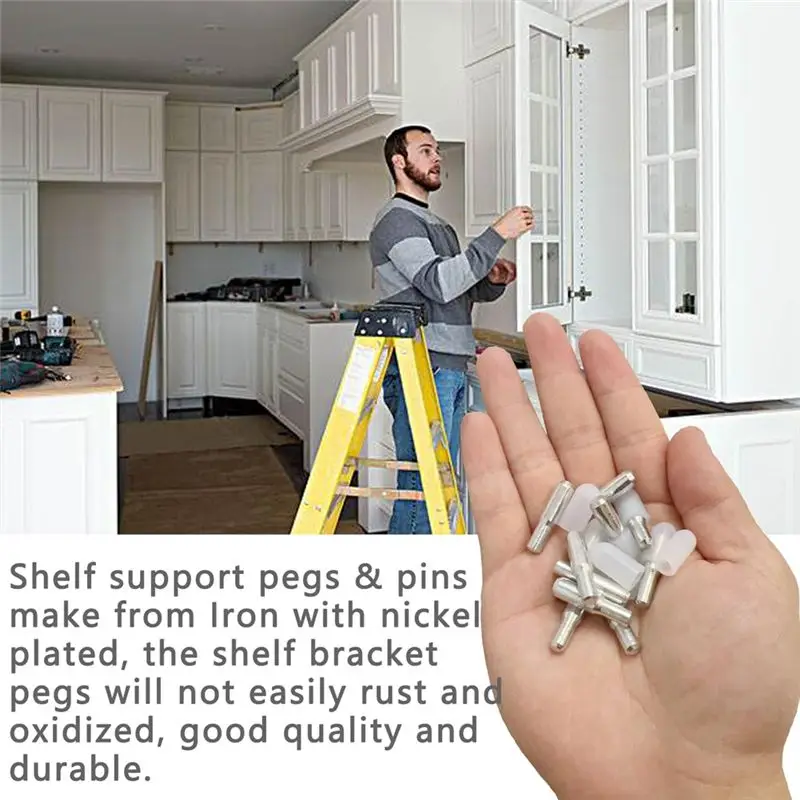 DT17 20pcs Stainless Steel Shelf Support Pegs, 5mm 1/4 Inch Adjustable Metal Pins with Silicone Covers for Kitchen Cabinets