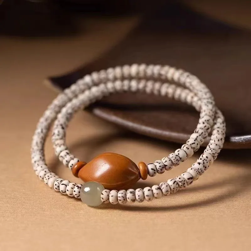 Mini Star-Moon Bodhi Women, Multi- with Olive Stone Double-loop Buddhist Bead Bracelet, Decorative and for