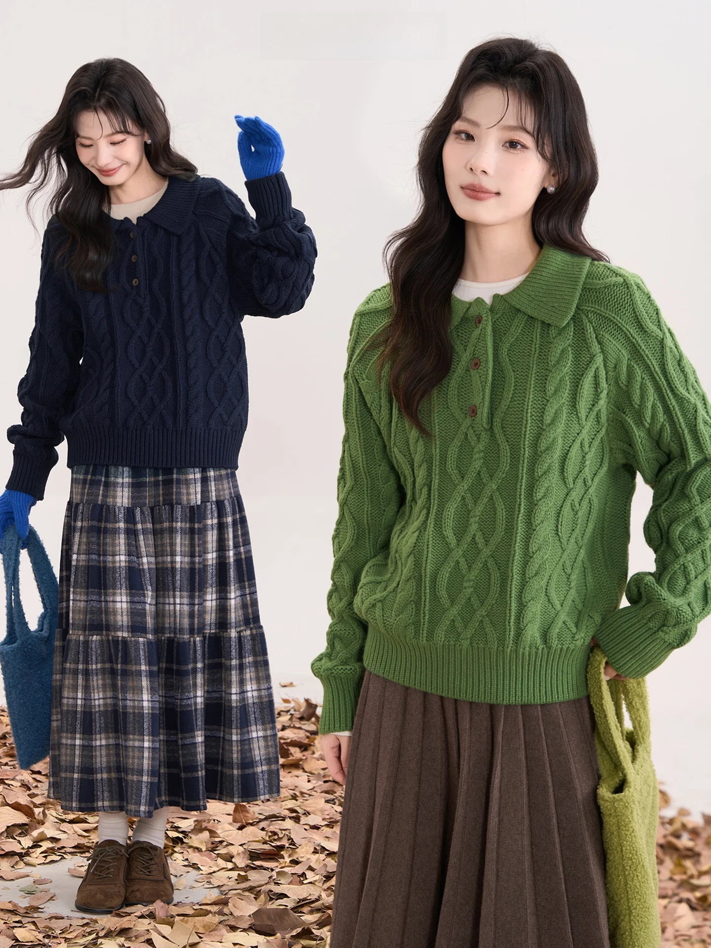 

Casual Woolen Knitted Sweater Women Winter Thick Wide Needle Twist Knit Top Loose Fit Long Sleeve Overhead Style Single Button