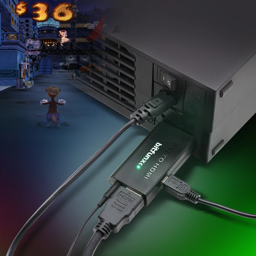 Bitfunx-adaptador HDMI compatible con 480i/480p/576i, convertidor de Audio y vídeo con salida de Audio, compatible con todos los modos de visualización de PS2