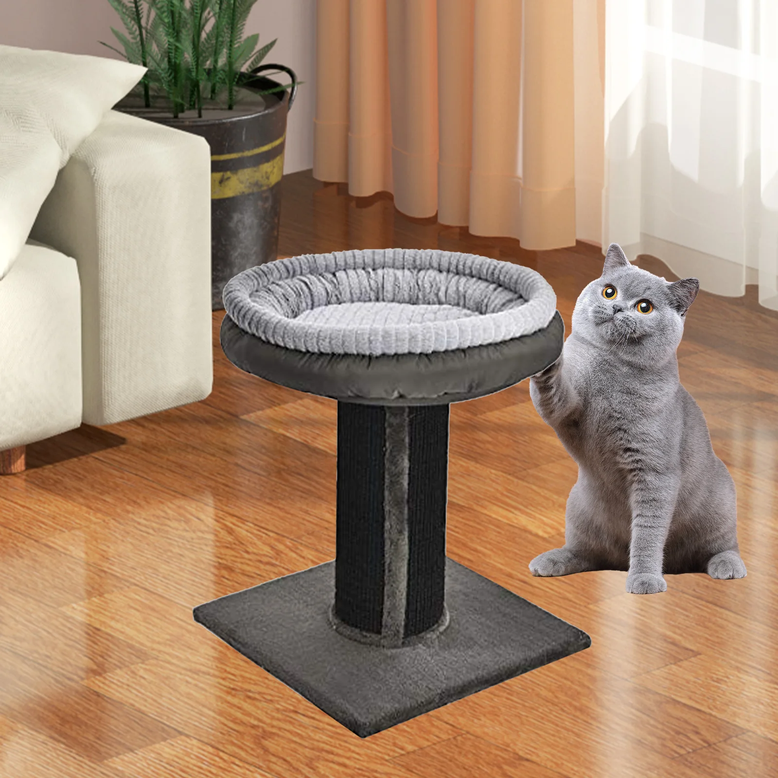 Large Cat Scratching Post with Platform Bed Cat Scratcher Tree Perch with Hammock Interactive Scratcher for Kittens Pet Supplies