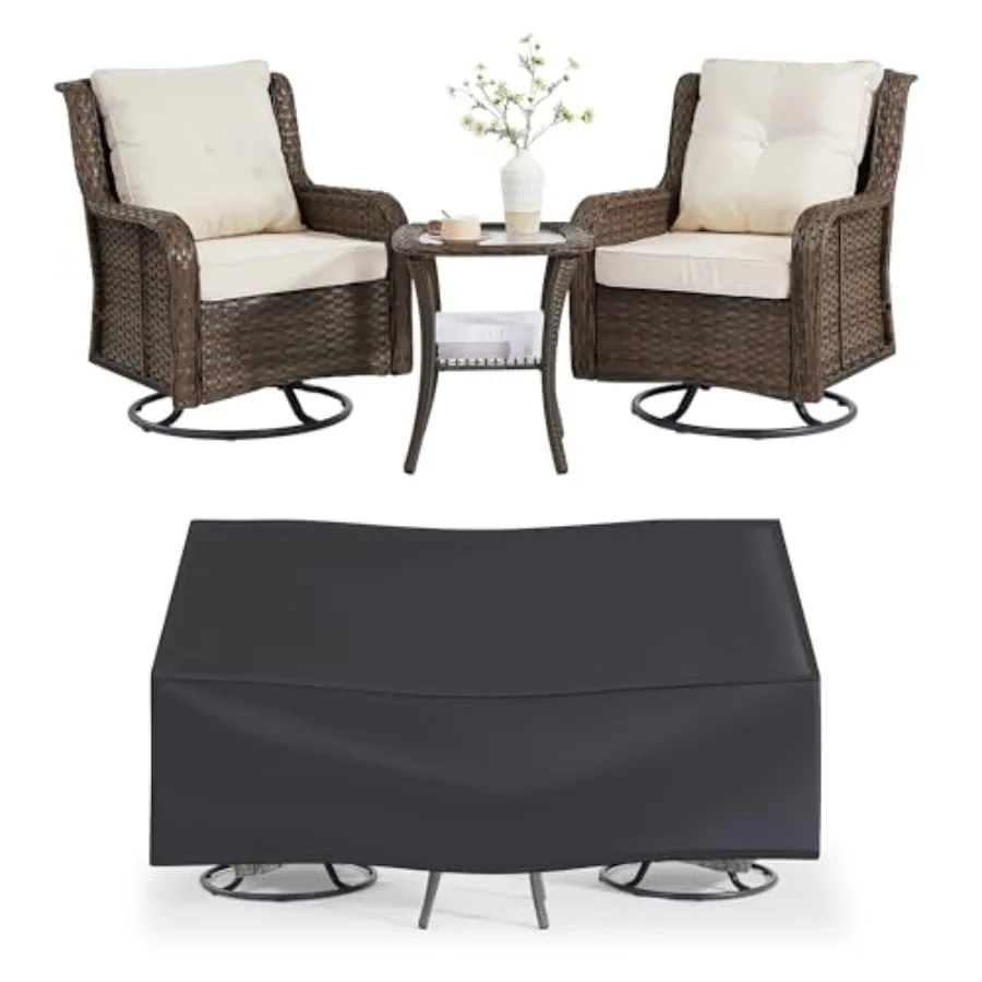 Patio Furniture Sets, 3 Pieces Wicker Outdoor Furniture - 360 Degree Swivel Rocking Chairs and Rattan Side Table for Garden, Po
