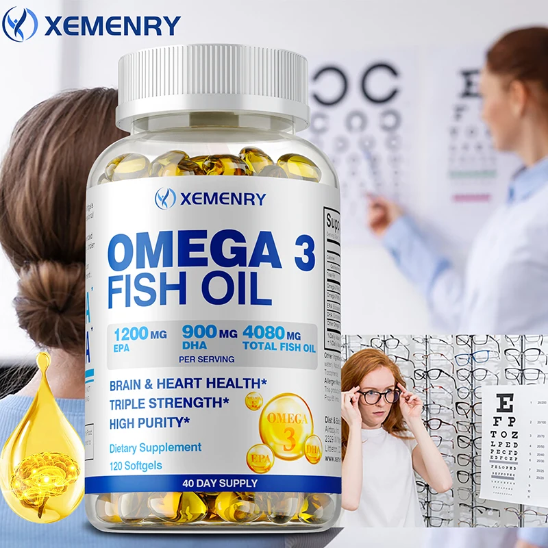 Omega-3 Fish Oil - Rich in Omega-3 Fatty Acids, EPA, DHA - Good for Heart, Brain, Eyes, Immune Health