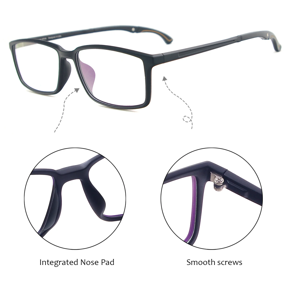 Men Lightweight TR90 Spectacles Rectangular Full Rim Sport Eyewear Frame With Anti Slip Holder For Prescription Lenses