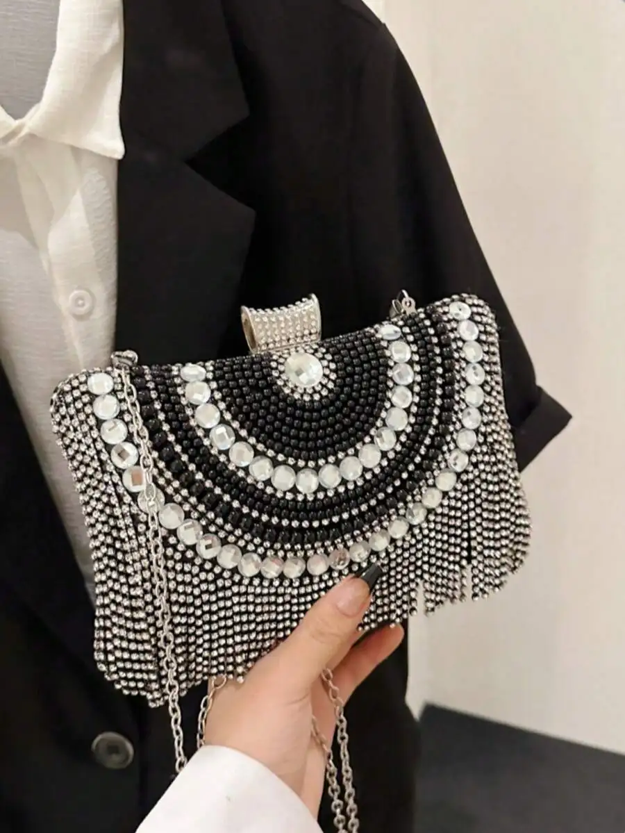 

Rhinestone Embellished Evening Clutch Bag With Tassel Decoration For Women Party Wedding Prom