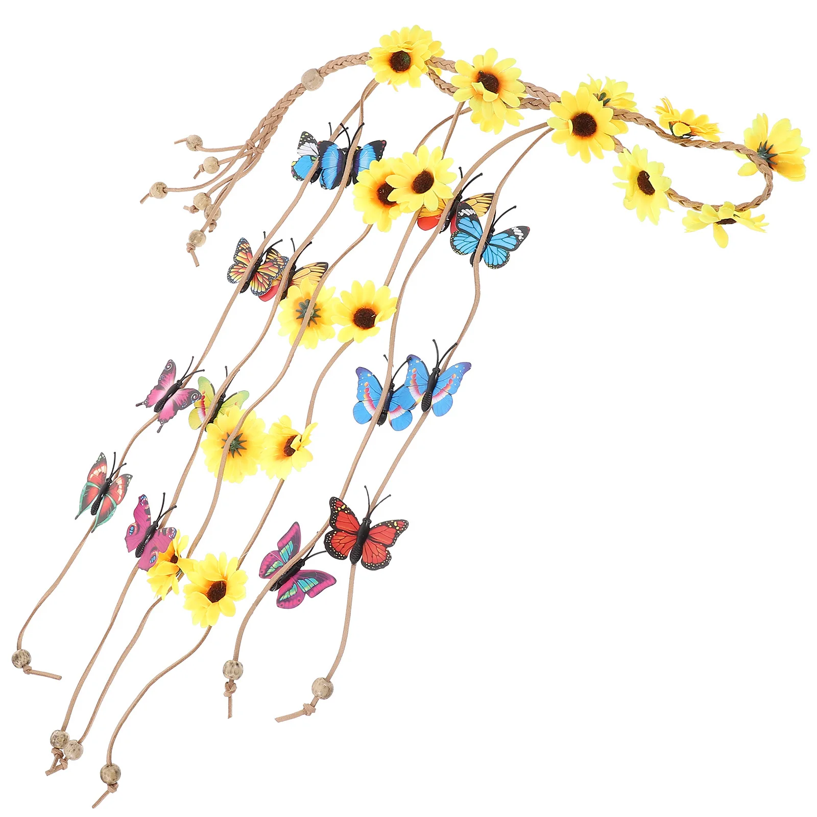 

Повязка на голову с подсолнухом, богемный цветок, бабочка, кисточка, регулируемые аксессуары для волос, женские аксессуары для волос