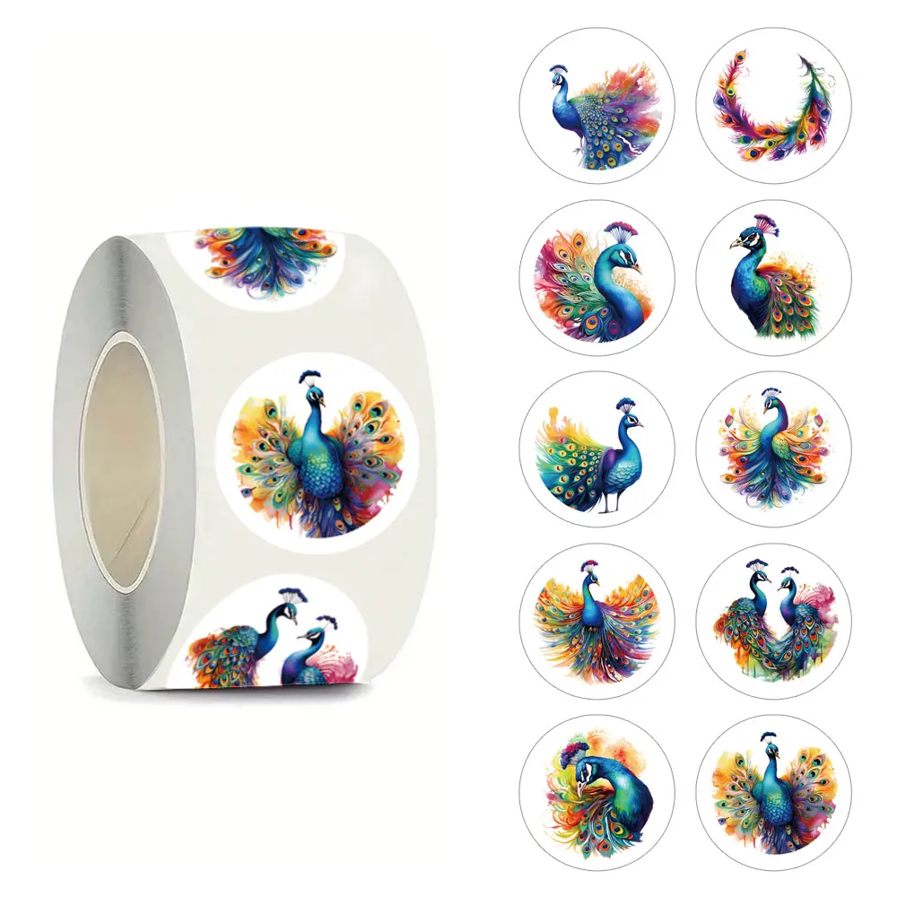 500pcs Peacock Animal Stickers (1 Inch Labels/10 Patterns) For Phone Case Laptop Notebook Suitcase DIY Aesthetic Stickers