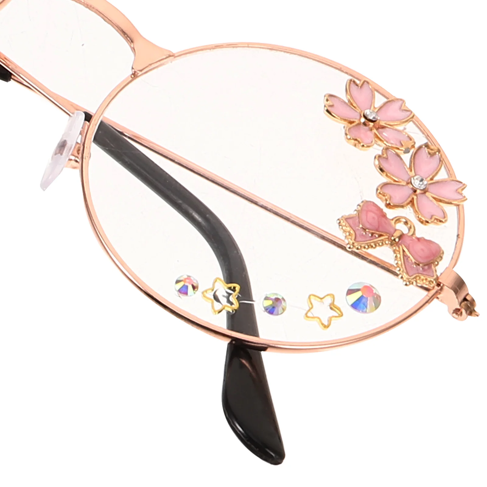 

Bow Round Frame Glasses Kawaii Cherry Blossom Cosplay Accessories Cute Eyeglasses Women Fashionable Chain Design Stylish Photo
