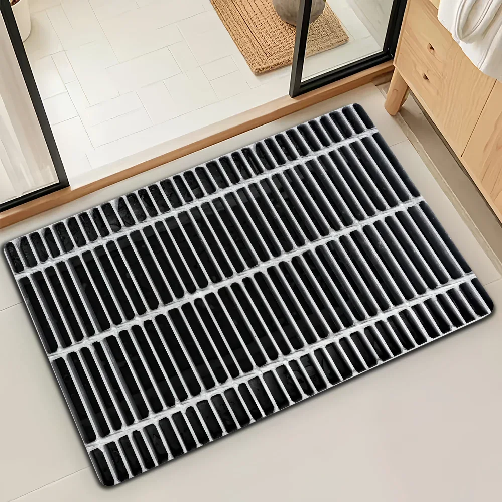 Cast Iron Drain Grate Door Mat Bath Microfiber Decorative Versatile Flannel Floor Mat Quick Dry Absorbent Non-slip Sole