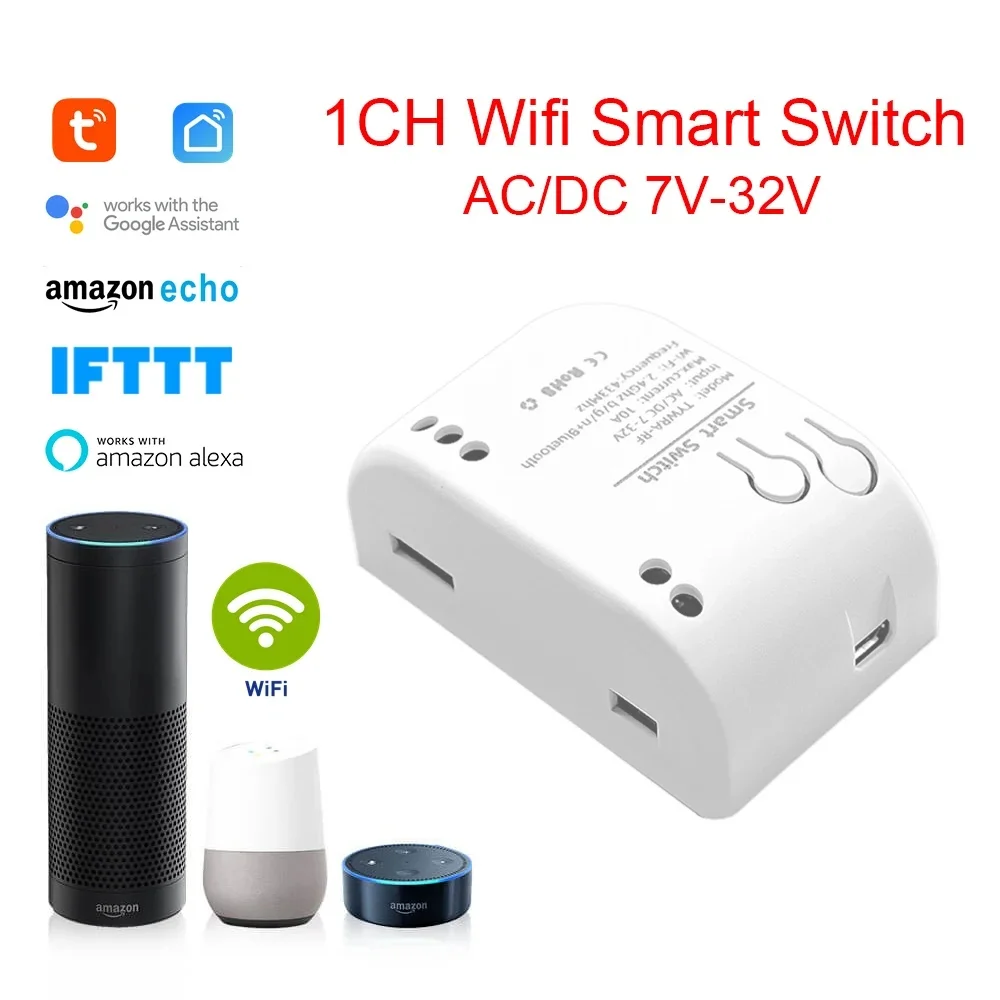 

Умный переключатель Alexa Tuya Smart Home 1CH 10A Беспроводной переключатель Wi-Fi Релейный модуль Пульт дистанционного управления Выключатель света Alexa Google Home