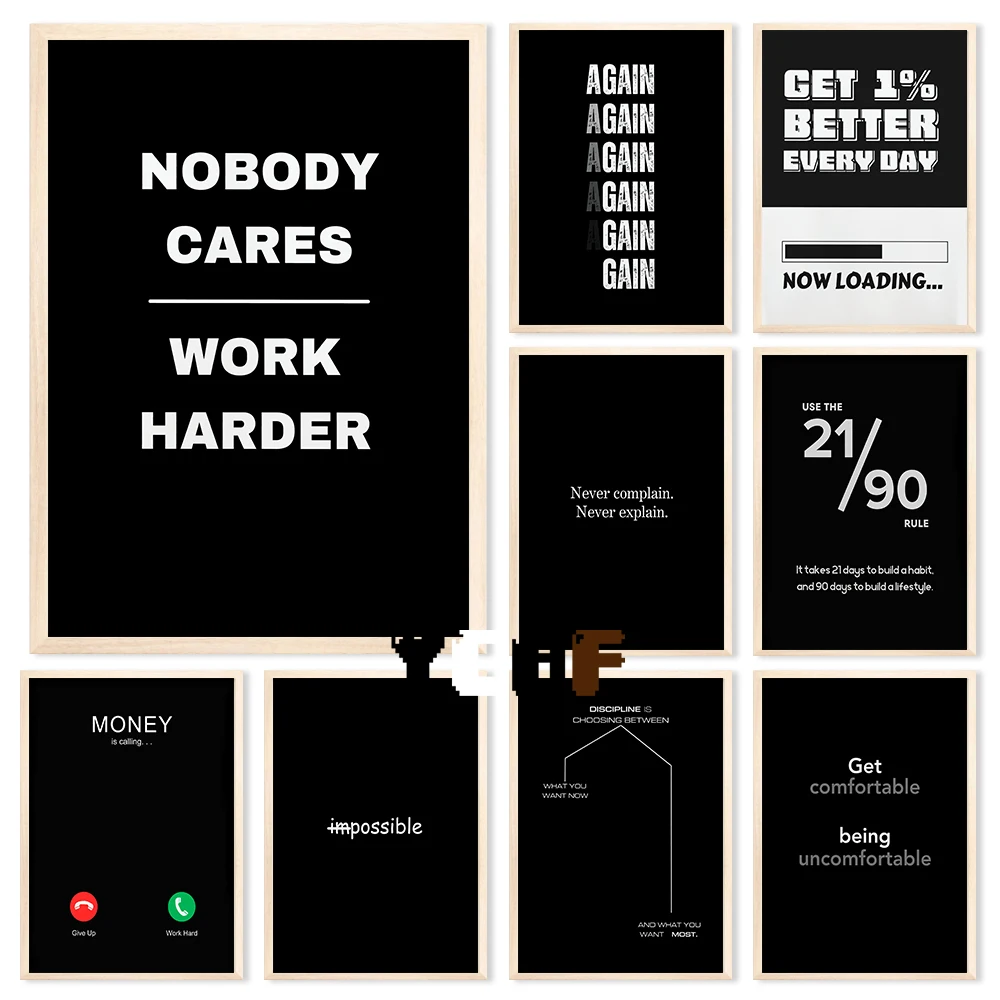 Motivational Quotes Black Minimalist Poster Canvas Aesthetic Decor for Office Quote Wall Art Decoration Gym Inspirational Poster