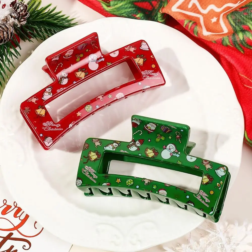 

Fashion Acrylic Square Hair Claw Xmas Gifts Hair Accessories Women Headwear Elk Christmas Tree Print Ponytail Hairpin
