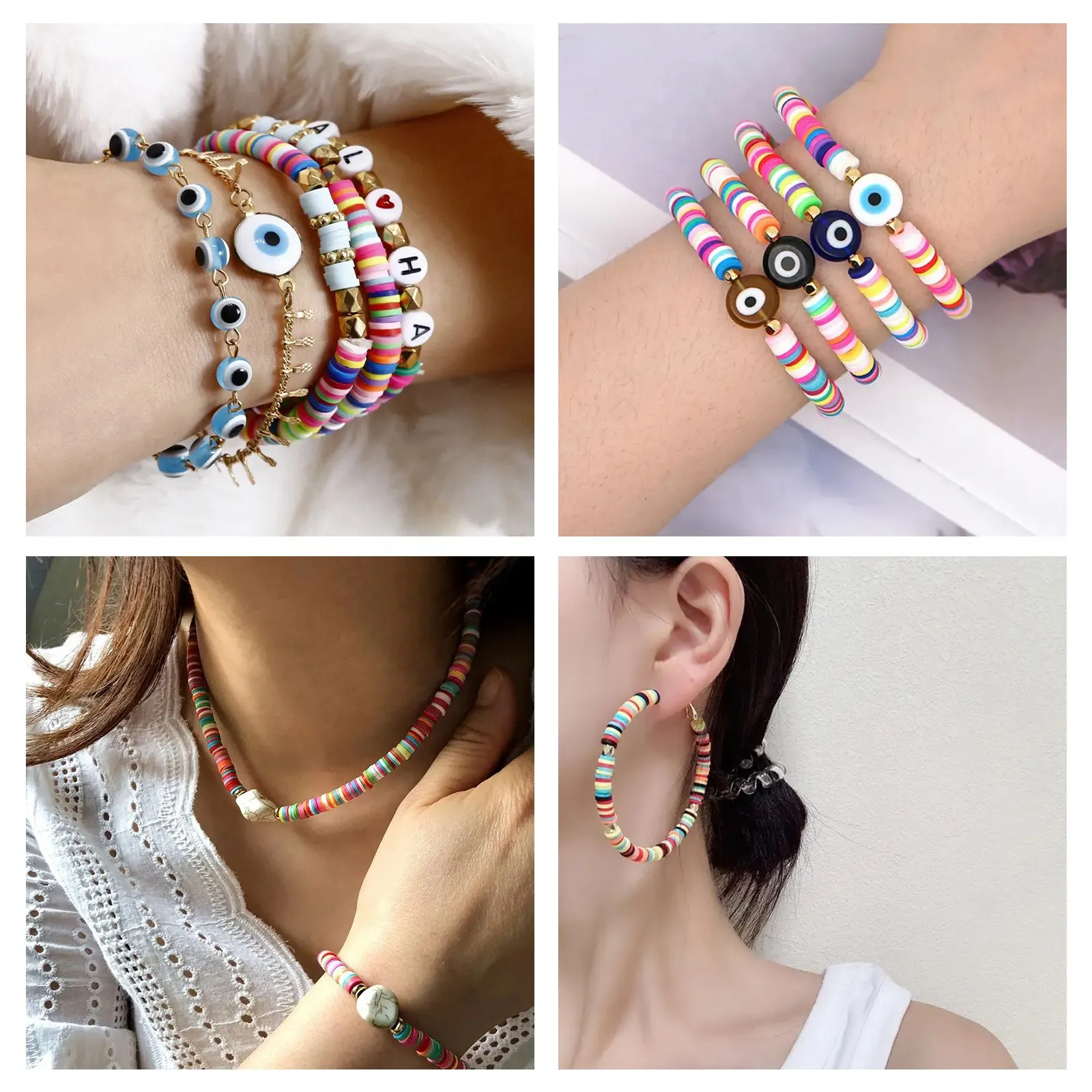 Imagen 6: Kits de fabricación de pulseras de cuentas de arcilla polimérica hechas a mano, redondas y planas, para entusiastas de la artesanía, amigos, regalos