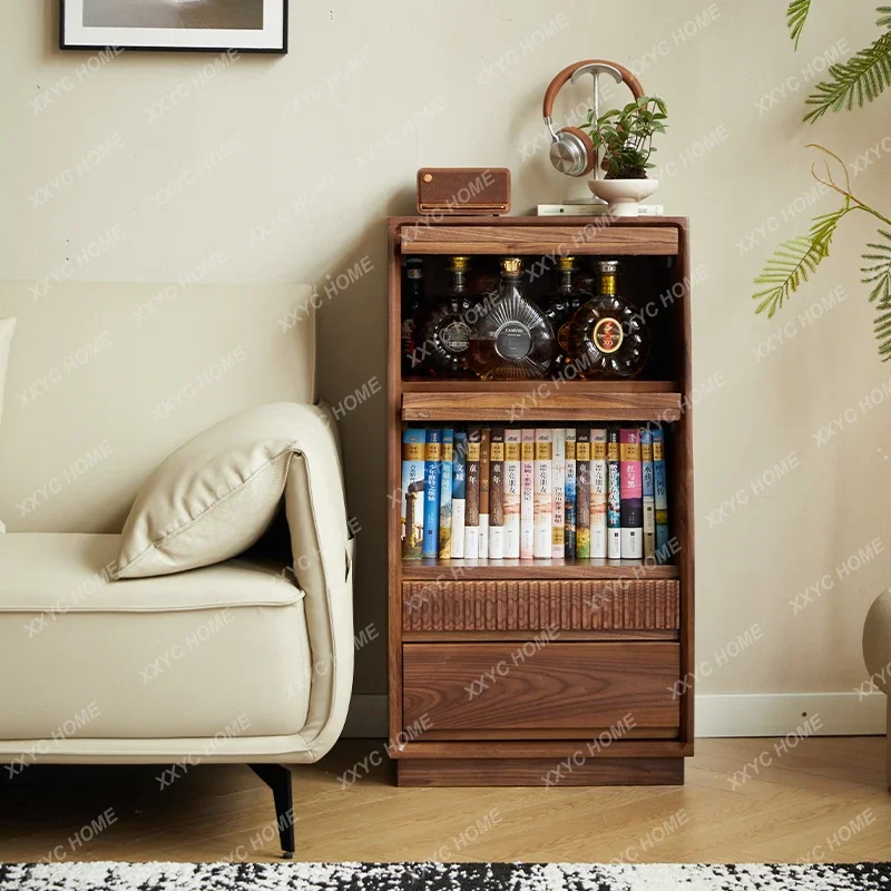 

JJBlack Walnut TV Side Cabinet Living Room Solid Wood Floor Locker