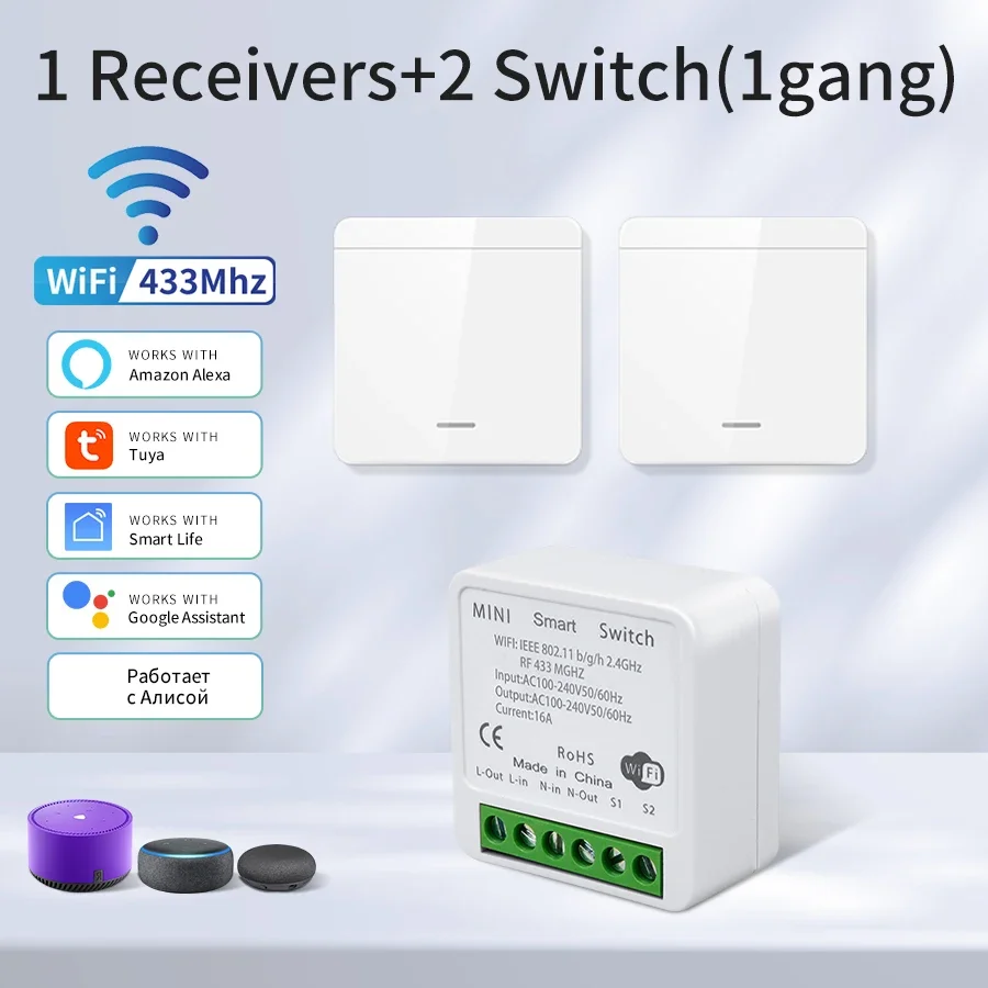 Wifi Smart Switch für Led-beleuchtung Tuya Smart Leben RF 433MHz Fernbedienung Sprachsteuerung Alexa Google Alice 1/2/3 Gang Drahtlose Schalter