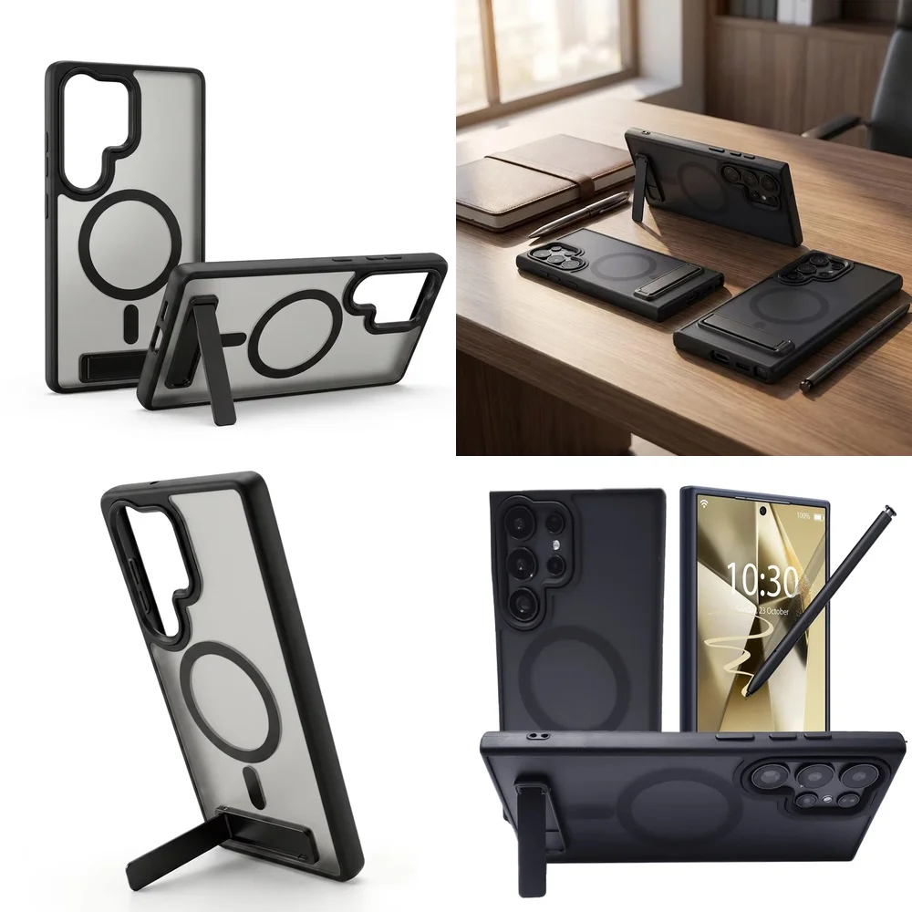 Magnetic Frosted Matte Holder Case for Samsung Galaxy S23 Ultra S22 S25 S24 S26 Elegant Full Body Anti-scratch Cover Luxury