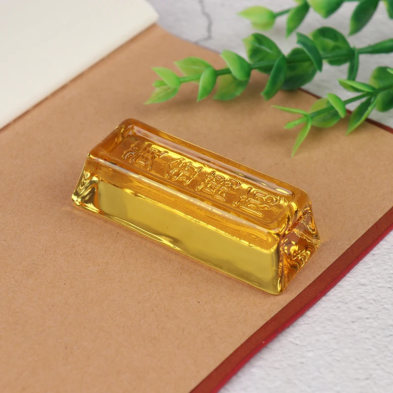 1 Pc Feng Shui Chinese Yellow Crystal Gold Ingot For Wealth Lucky Small Ornaments Home Decoration