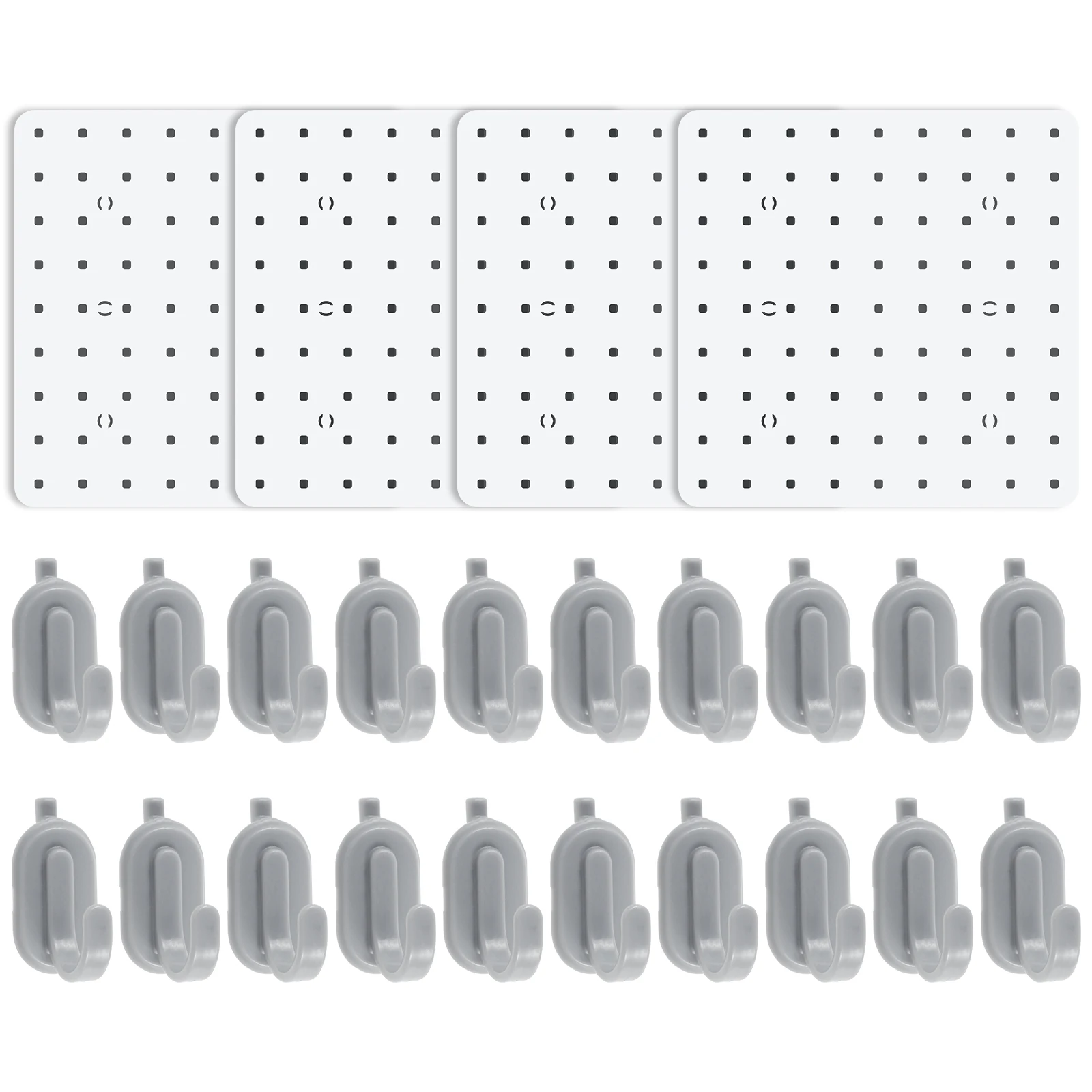 4Pcs Pegboard Wall Organizer with 20 Hooks No Punching Wall Pegboard Panels Heavy Duty Peg Board Organizer Adhesive Pegboard