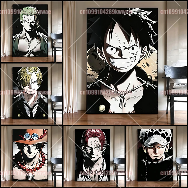 

Classic Anime One Piece Canvas Painting Ace Zoro Luffy Law Crocodile Katakuri Character Poster Background Wall Decoration Gift