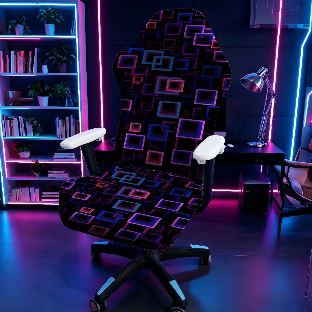 Neon Square Print Gaming Chair Cover Stretch Elastic Slipcover Universal Computer Office Chair Protector