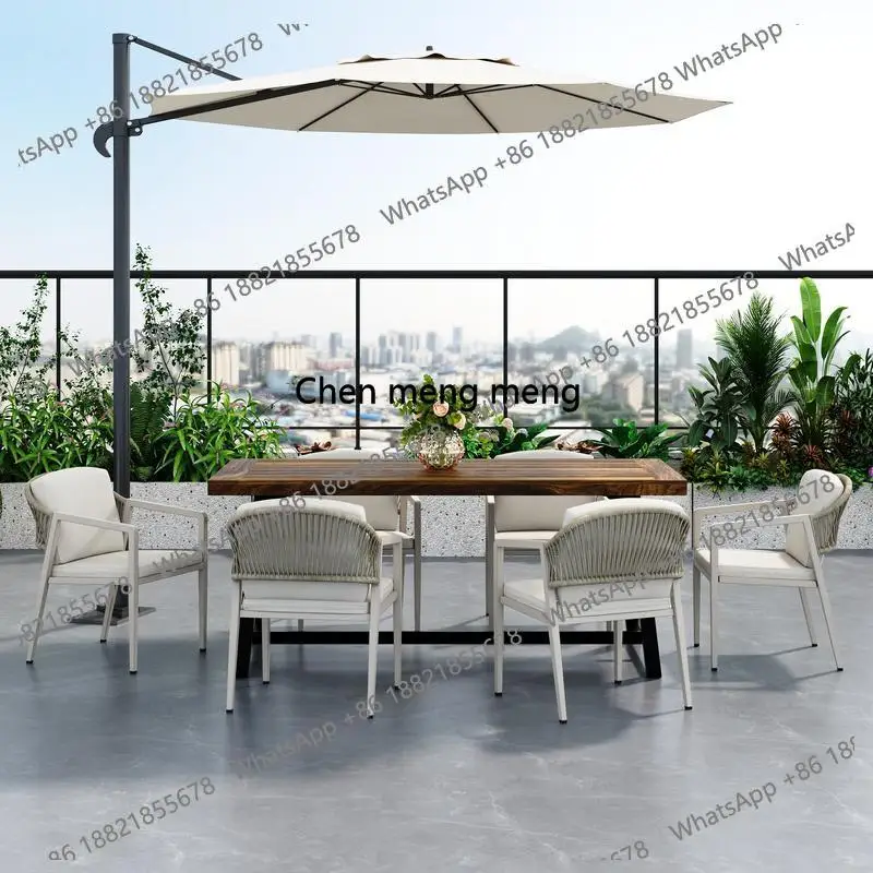7-Piece Outdoor Dining Set, 6 Gray & Natural Chairs + Acacia Wood Table, Perfect for Gatherings and Patio Dining