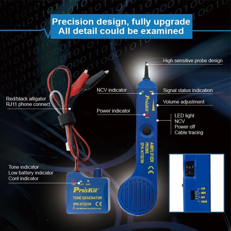 Pro's Kit 3PK-NT023N multi-function network line finder audio circuit breaker tester line detector line patrol anti-interference