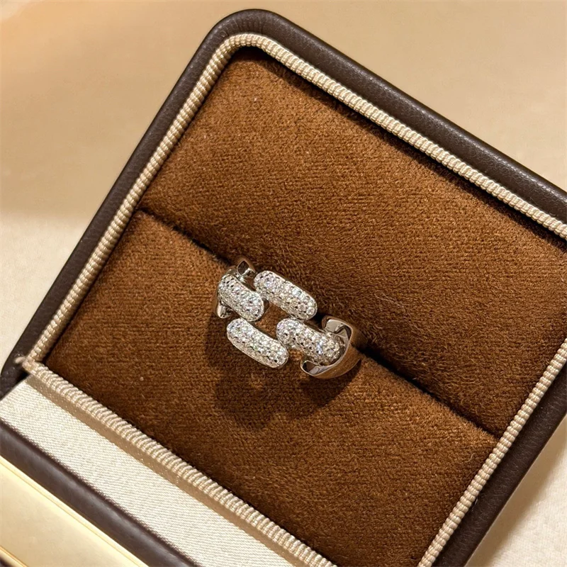 

Открытое кольцо из стерлингового серебра 925 пробы с кубинской цепочкой и вечерним кольцом из кубического циркония 3A с полупаве