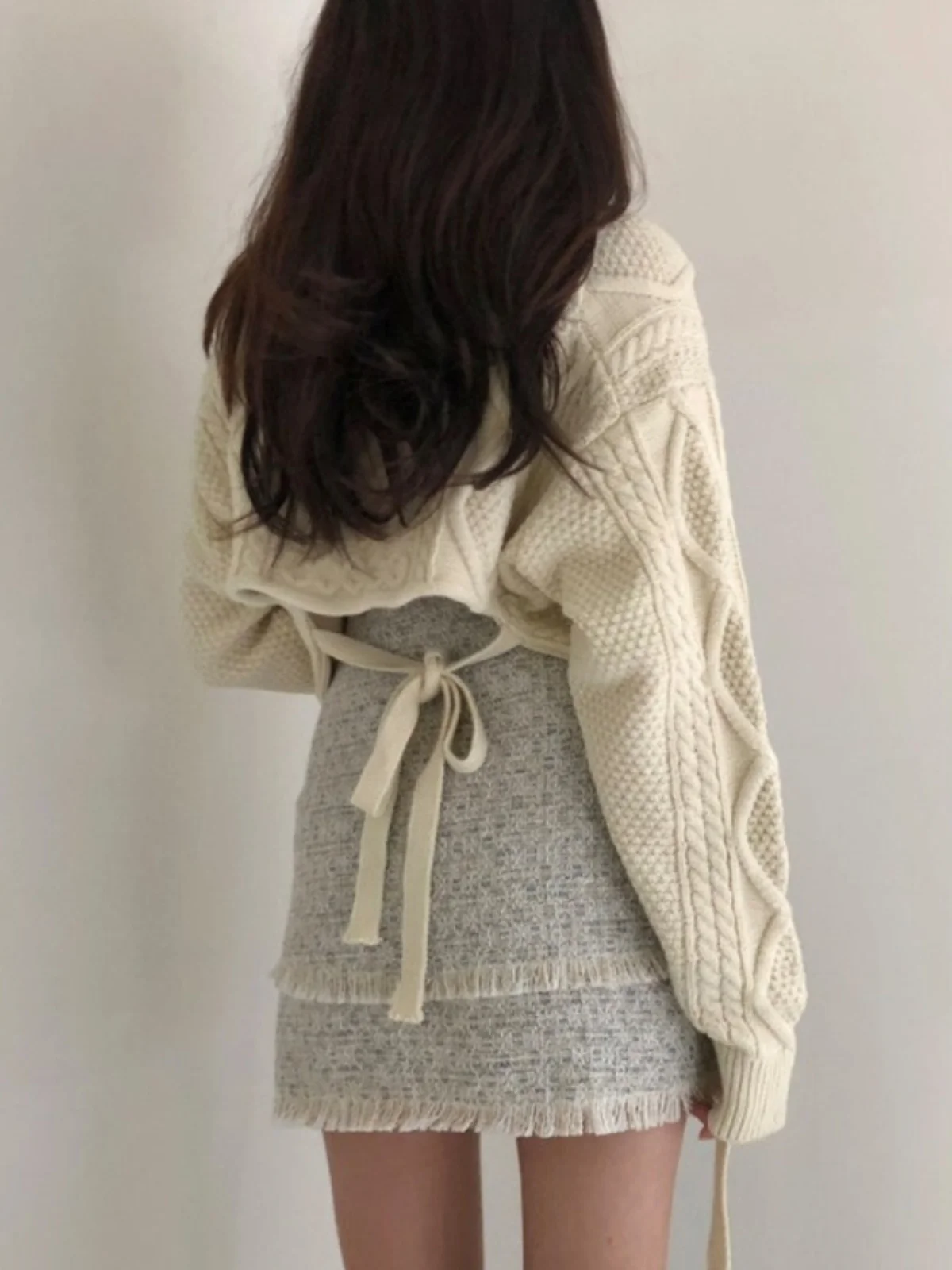 Pull tricoté Chic coréen, Design avec cravate Ba, motif Floral rétro, coupe ample, rond, Ne Long, automne hiver