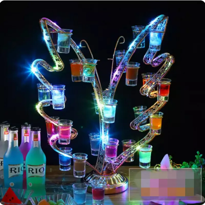 LED Flashing Butterfly Cocktail Shot Glass Rack Bar VIP Serving Wine Champagne Glass Cup Holder Glowing Service Tray Presenter