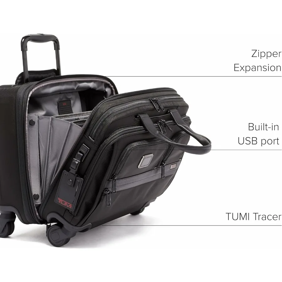 - حقيبة كمبيوتر محمول Alpha Deluxe ذات 4 عجلات - حقيبة كمبيوتر محمول بعجلات - حقيبة سفر بتصميم قابل للتوسيع