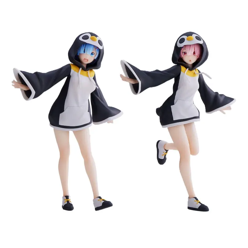 Bandai Life in Another World From Scratch Rem Ram Penguin Suit  Action Figures Anime Figure Kawaii Model Holiday Gift 1/144