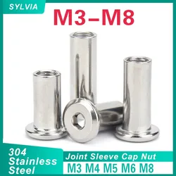 5/ 10/ 20pcs M3 M4 M5 M6 M8 304 Stainless Steel Large Flat Hex Hexagon Socket Head Rivet Connector Insert Joint Sleeve Cap Nut