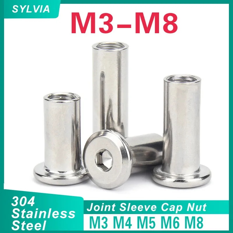 5/ 10/ 20pcs M3 M4 M5 M6 M8 304 Stainless Steel Large Flat Hex Hexagon Socket Head Rivet Connector Insert Joint Sleeve Cap Nut