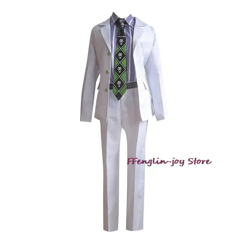 Anime traje kira yoshikage cosplay camisa roxa calças terno encaracolado peruca amarela trajes de festa de halloween perucas masculinas cosplay anime