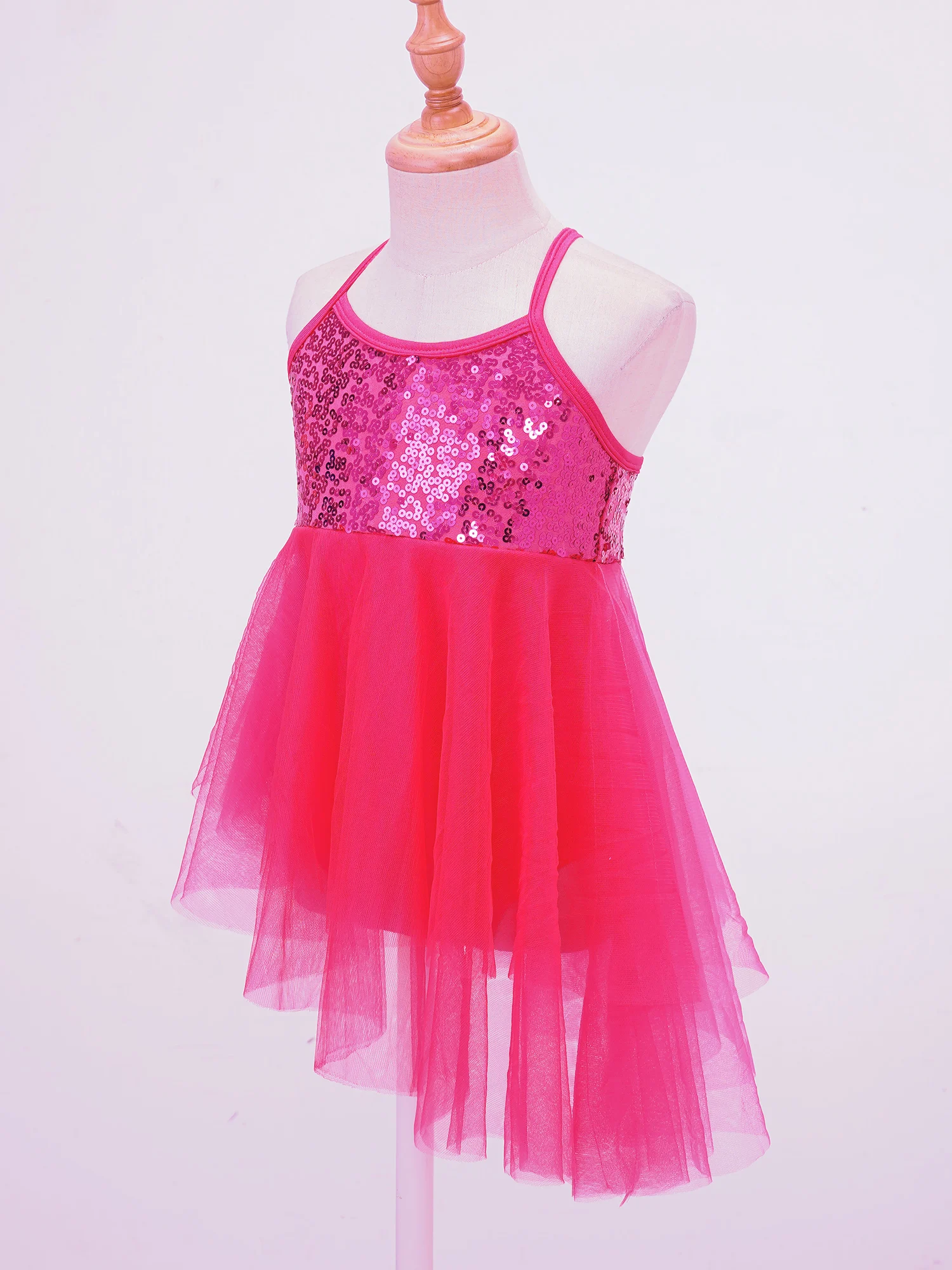 Kids Girls Gymnastic Leotard Ballet Tutu Dress Ballerina Stage Performance Costume Sleeveless Sequins Tulle Lyrical Dancewear