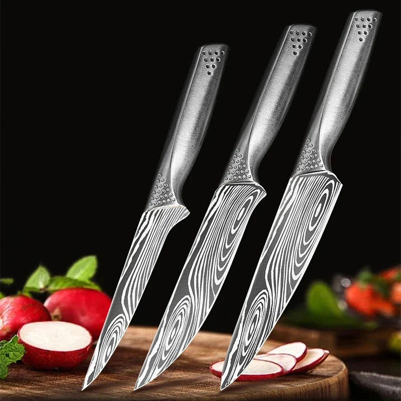 Japanese Kitchen Chef Knife Set Damascus Laser Pattern Stainless Steel Meat Fish Fruit Vegetables Boning Butcher Cleaver Knives