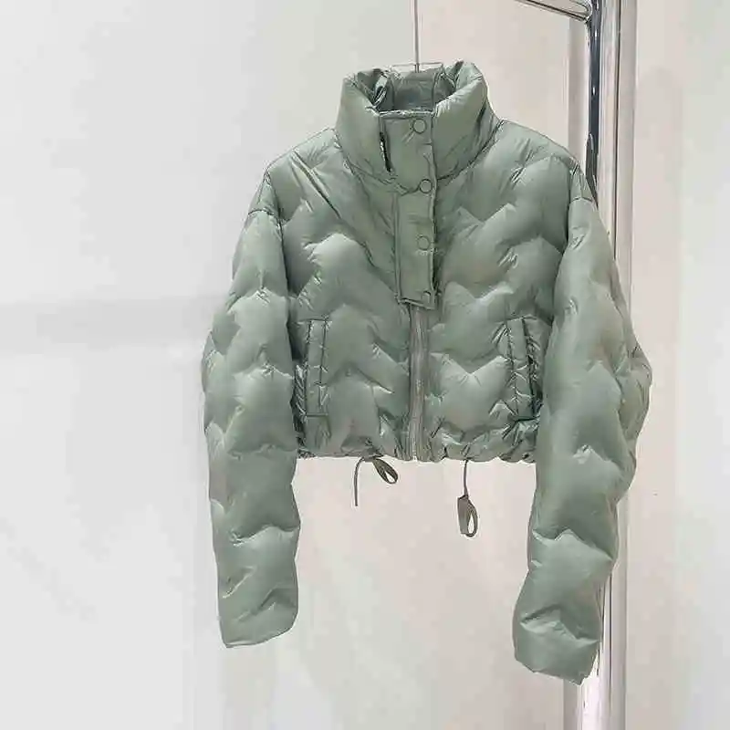 Fashion Women's Down Jacket Winter High Waist Stand Collar White Duck Down Coats Korean Loose Lightweight Warm Short Outerwear