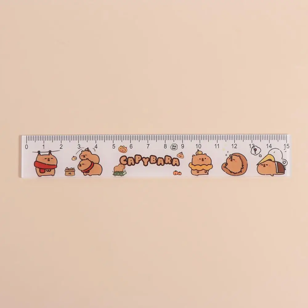 Creative Ruler Four-piece Set Cute Stationery Triangle Protractor Set Acrylic Learning Tool Capybara Pattern Ruler Set Children