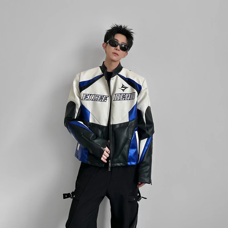 WTHT Fashion Men's Spliced Letter Print Heavy Industy Coats Trendy High Street Round Collar Jackets Male 2026 Spring 2A2627