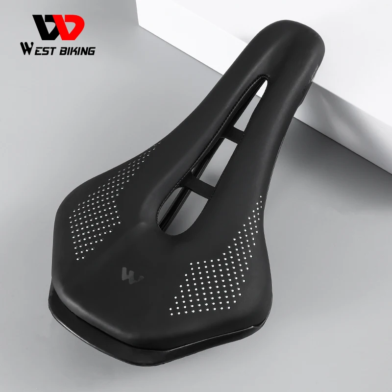 WEST BIKING Ultralight Mountain Bicycle Saddle MTB Short Nose Road Bike Seat PU Leather Hollow Prostatic Saddle Bicycle Parts