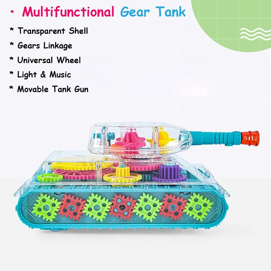 Light Up Transparent Gear Tank Toy for Kids Armored Car Toy with Visible Moving Gears Educational Crawling Toys for Toddlers