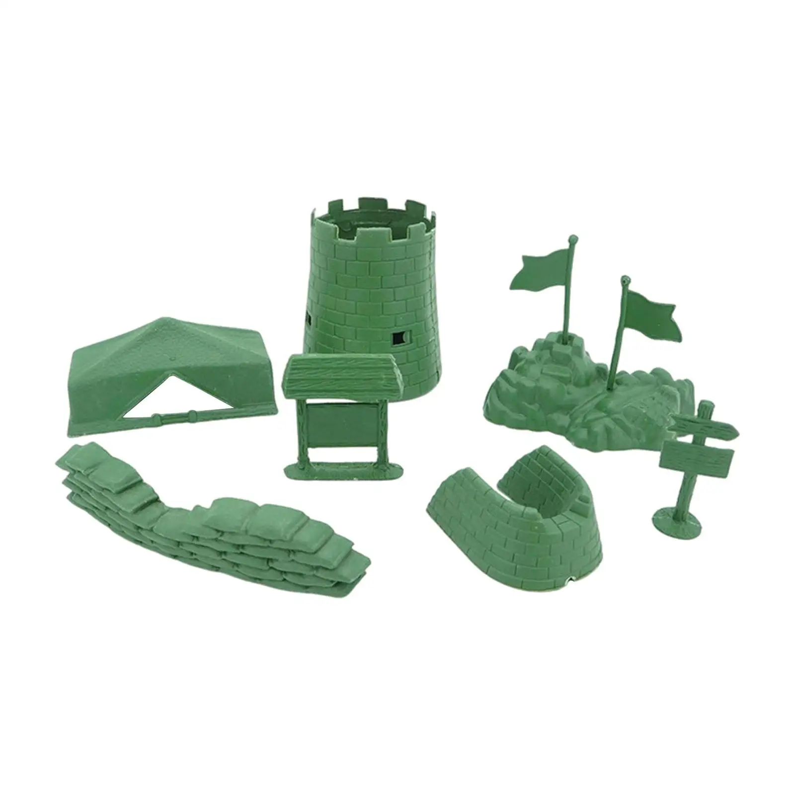 9Pcs Fort Sandbag Tent Flag Model Jungle War Scene Model for DIY Projects War Scene Layout Party Toys Kids Birthday Gift