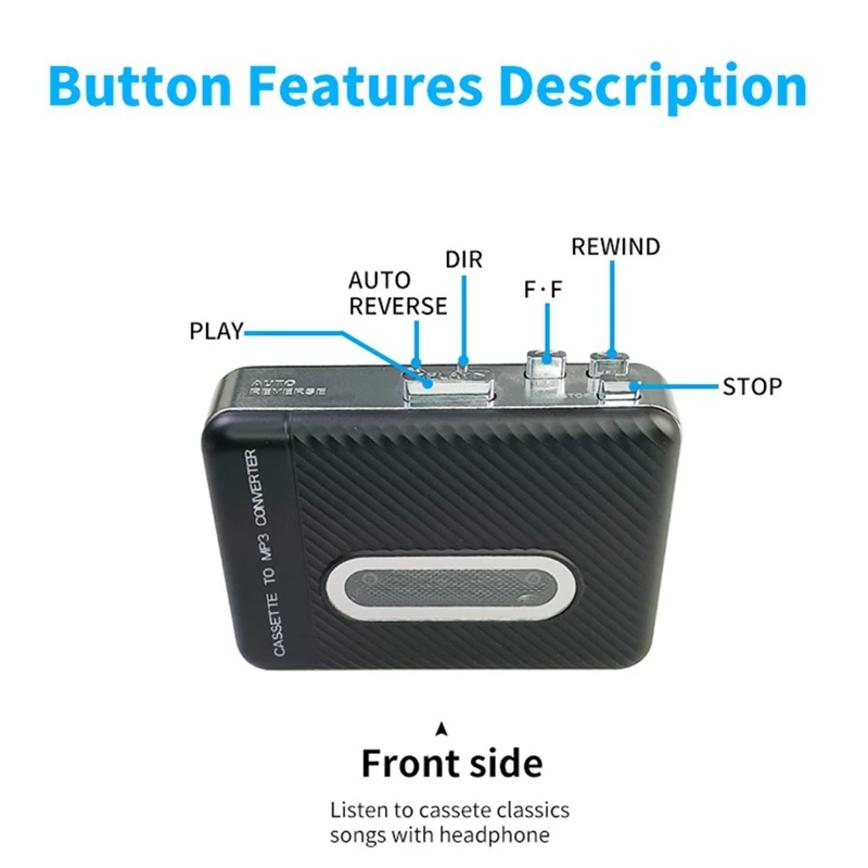 

1Set Cassette Tape To MP3 Music Converter USB Cassette Capture Walkman Tape Player Black Convert Tape To U Disk Without PC